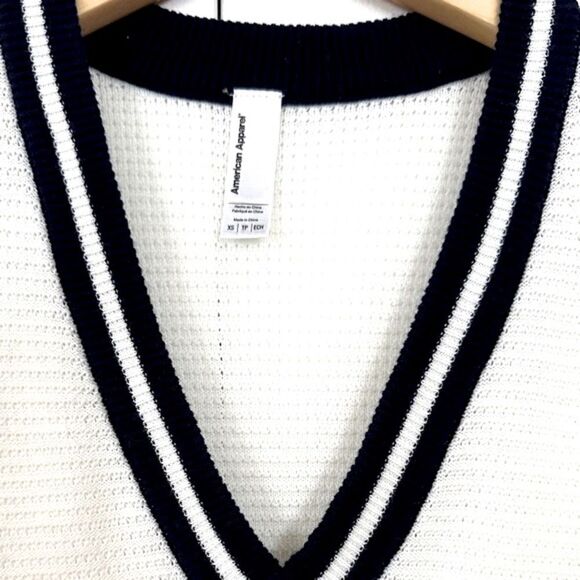 AMERICAN APPAREL Knit Vest White & Blue Stripe Unisex Size XS - Picture 4 of 8